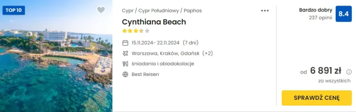 oferta hotelu Cynthiana Beach na Cyprze ceny