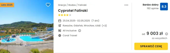 oferta hotelu Cyprotel Faliraki na Cyprze ceny