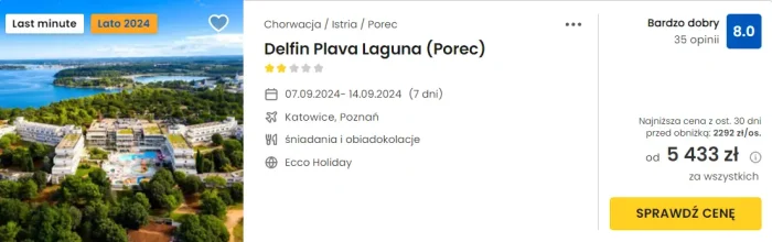 oferta hotelu Delfin Plava Laguna w Chorwacji ceny