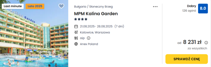 oferta hotelu MPM Kalina Garden w Bułgarii ceny