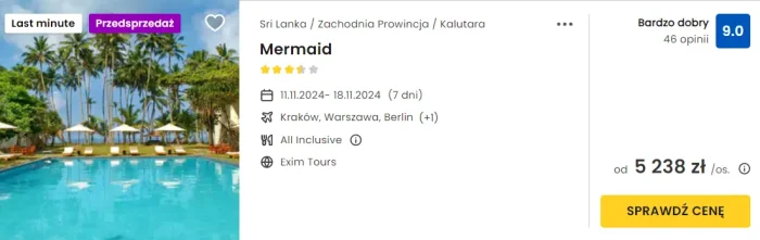 oferta hotelu Mermaid na Sri Lance ceny