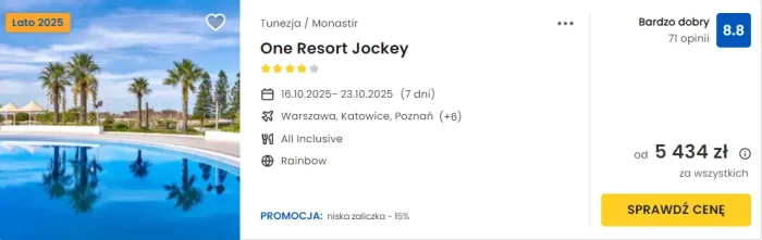 oferta hotelu One Resort Jockey w Tunezji ceny