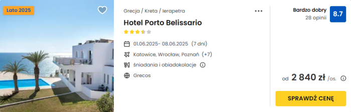 oferta hotelu Porto Belissario na Krecie ceny