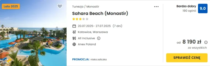 oferta hotelu Sahara Beach w Tunezji ceny