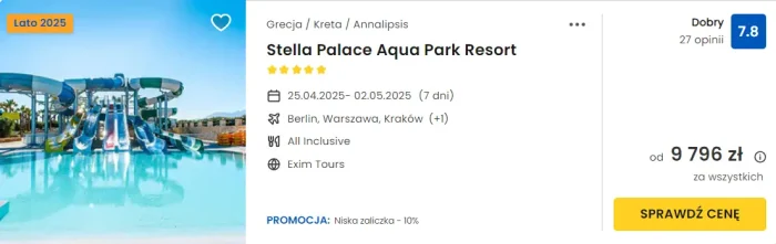 oferta hotelu Stella Palace Aqua Park Resort na Krecie ceny