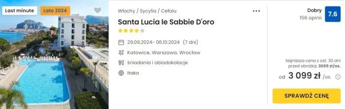 ofeta hotelu Santa Lucia le Sabbie Doro Ceny