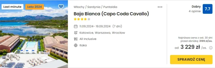 oferta hotelu Baja Bianca na Sardynii ceny