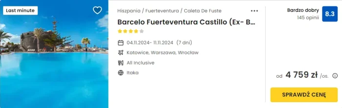 oferta hotelu Barcelo Fuerteventura Castillo ceny