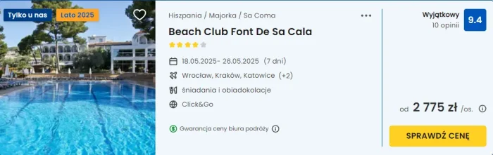 oferta hotelu Beach Club Font De Sa Cala na Majorce ceny