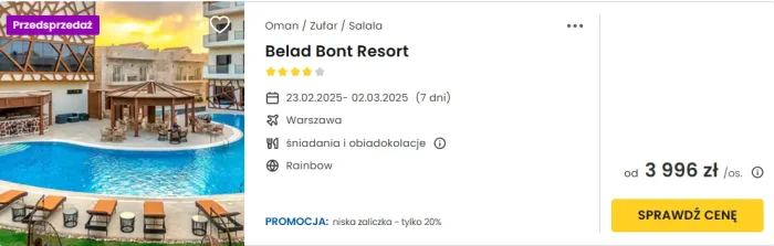 oferta hotelu Belad Bont Resort w Omanie ceny