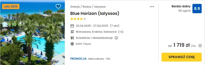 oferta hotelu Blue Horizon na Rodos ceny