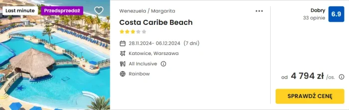 oferta hotelu Costa Caribe Beach ceny