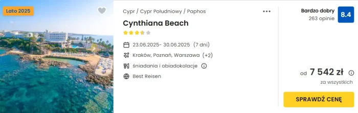 oferta hotelu Cynthiana Beach na Cyprze ceny