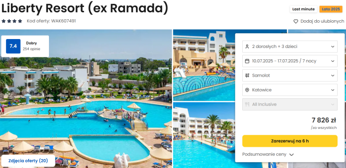 oferta hotelu Liberty Resort w Tunezji ceny