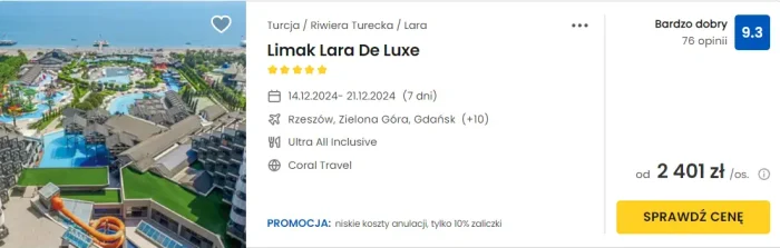 oferta hotelu Limak Lara De Luxe ceny