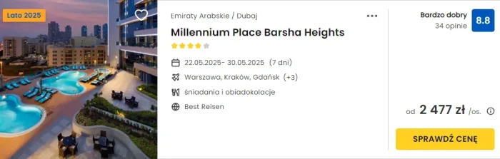 oferta hotelu Millennium Palace Barsha Heights w Dubaju ceny