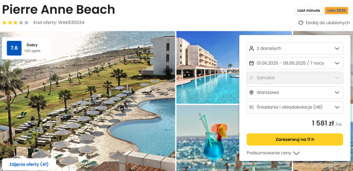 oferta hotelu Pierre Anne Beach na Cyprze ceny