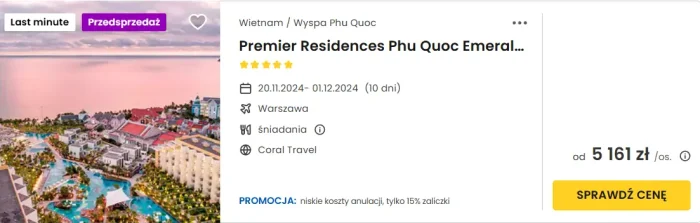 oferta hotelu Premier Residences Phu Quoc w Wietnamie ceny