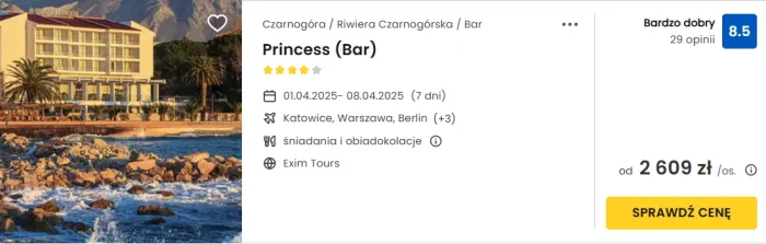 oferta hotelu Princess w Czarnogórze ceny