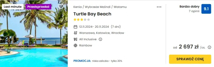 oferta hotelu Turtle Bay Beach w Kenii ceny