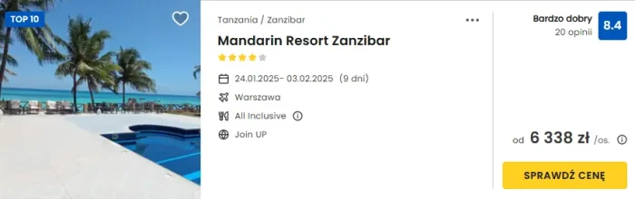 Oferta hotelu Mandarin Resort Zanzibar ceny