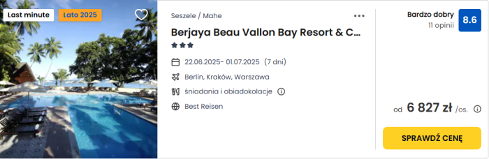 oferta hotelu Berjaya Beau Vallon Bay Resort na Seszelach ceny