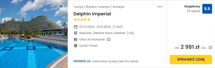 oferta hotelu Delphin Imperial w Turcji ceny