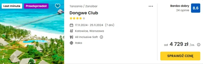 oferta hotelu Dongwe Club na Zanzibarze ceny