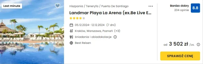 oferta hotelu Landmar Playa La Arena na Teneryfie ceny