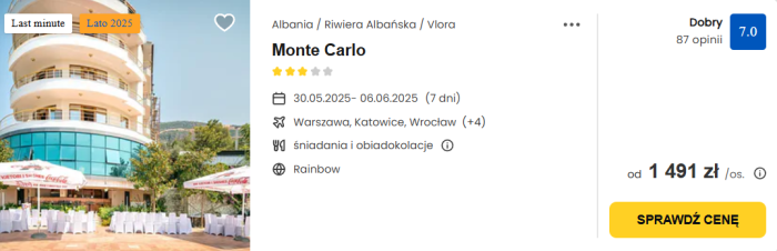 oferta hotelu Monte Carlo w Albanii ceny