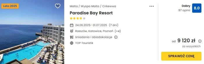 oferta hotelu Paradise Bay Resort na Malcie ceny