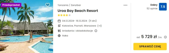 oferta hotelu Uroa Bay Resort na Zanzibarze ceny