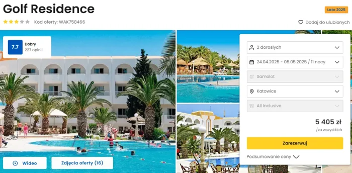 oferta hotelu Golf Residence w Tunezji ceny