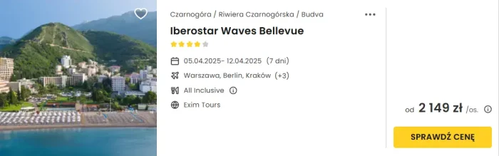 Oferta hotelu Iberostar Waves Bellevue w Czarnogórze ceny