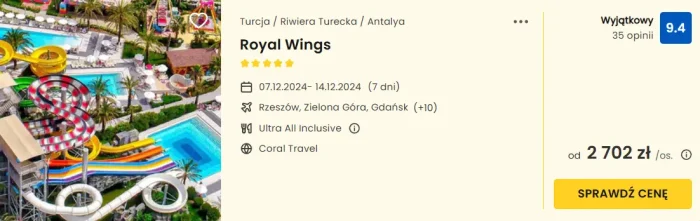 Oferta hotelu Royal Wings w Turcji ceny