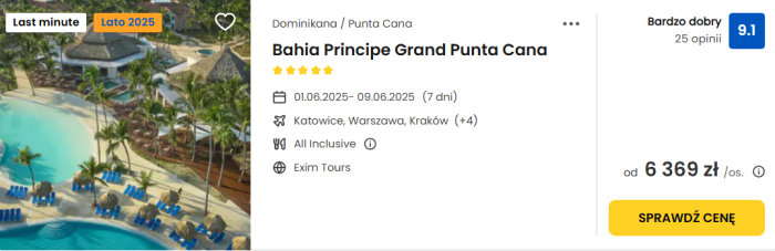 oferta hotelu Bahia Principe Grand Punta Cana w Dominikanie ceny