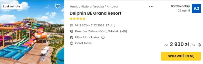 oferta hotelu Delphin BE Grand Resort w Turcji ceny