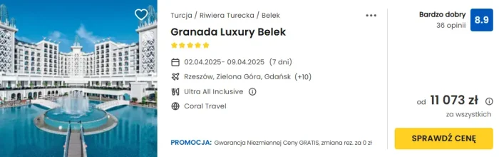 oferta hotelu Granada Luxury Belek w Turcji ceny