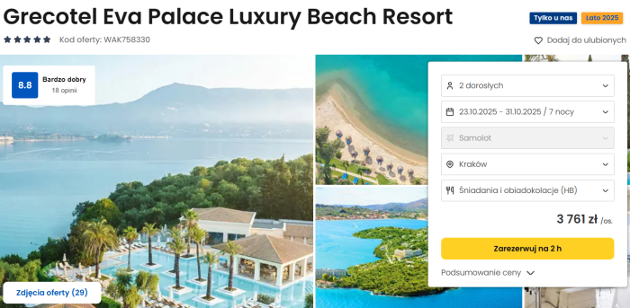 oferta hotelu Grecotel Eva Palace Luxury Beach Resort w Grecji ceny
