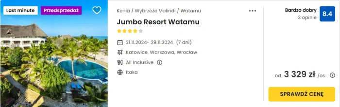 oferta hotelu Jumbo Resort Watamu w Kenii ceny