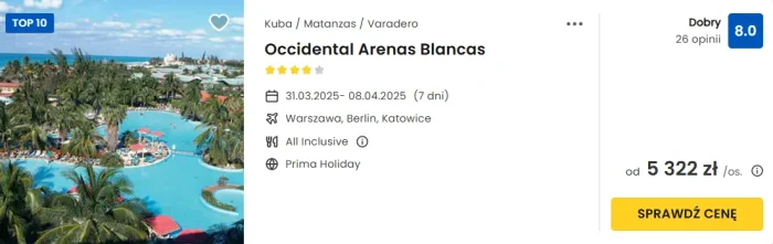 oferta hotelu Occidental Arenas Blancas na Kubie ceny