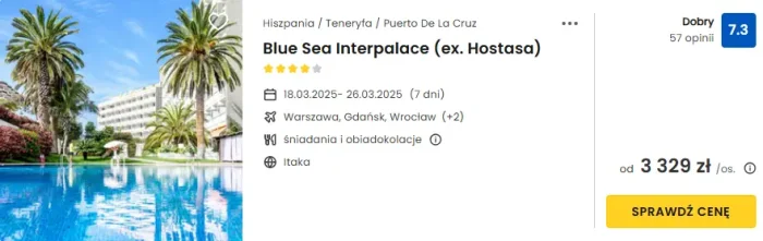 oferta hotelu Blue Sea Interpalace na Teneryfie ceny