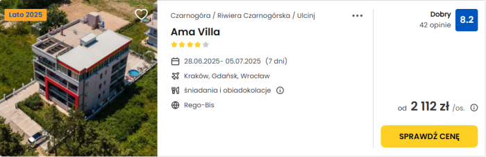 oferta hotelu Ama Villa w Czarnogórze ceny