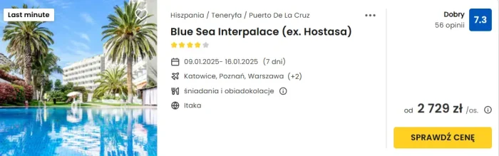 oferta hotelu Blue Sea Interpalace na Teneryfie ceny