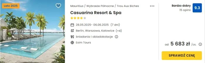 oferta hotelu Casuarina Resort&Spa na Mauritiusie ceny