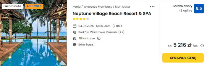 oferta hotelu Neptune Village Beach Resort&Spa w Kenii ceny