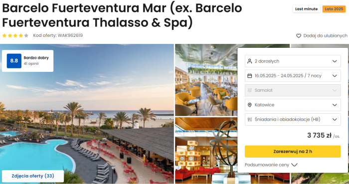 Oferta hotelu Barcelo Fuerteventura Mar ceny