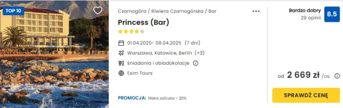 oferta hotelu Princess w Czarnogórze ceny