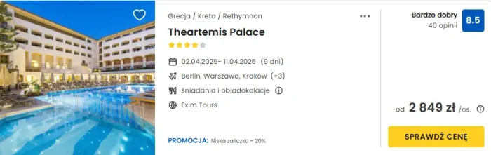 oferta hotelu Theartemis Palace na Krecie ceny