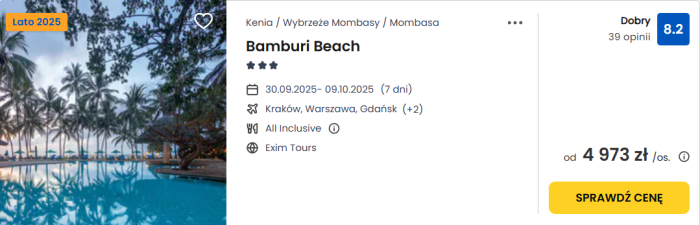 oferta hotelu Bamburi Beach w Kenii ceny